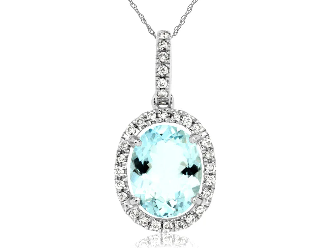 14K White Gold Aquamarine and Diamond Necklace