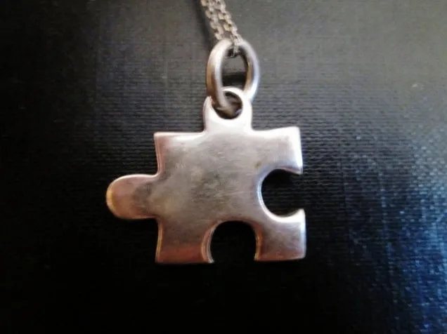 15" STERLING SILVER JIGSAW PUZZLE PIECE Pendant Chain NECKLACE Charm Autism Awareness