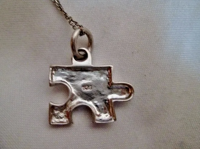 15" STERLING SILVER JIGSAW PUZZLE PIECE Pendant Chain NECKLACE Charm Autism Awareness