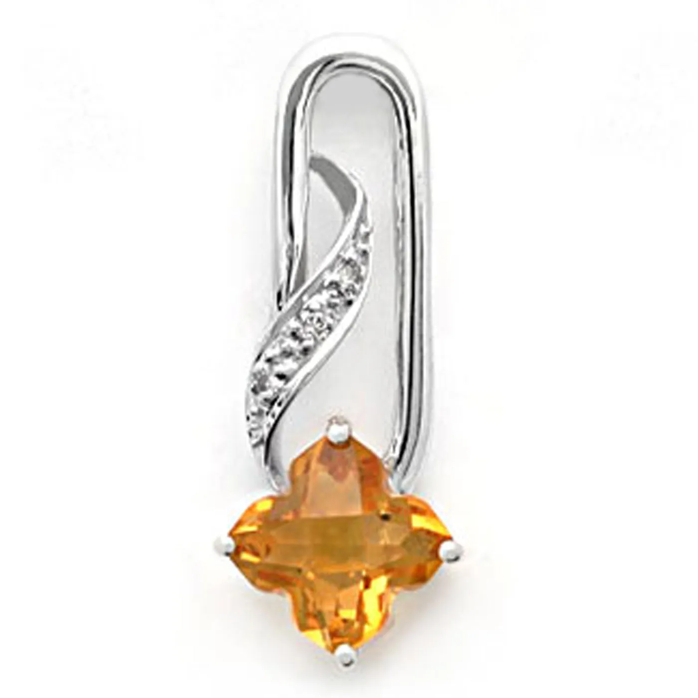 18k White Gold Clover Shape Citrine and Diamond Pendant