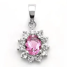 18k White Gold Pink Sapphire and Diamond Flower Pendant