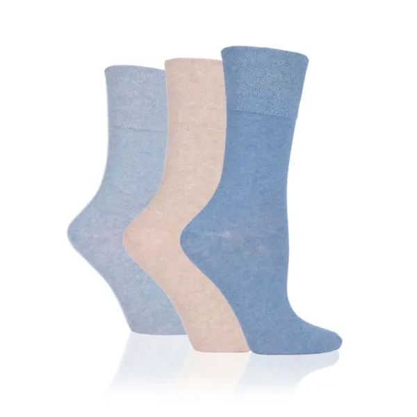 3 Pairs Non Binding Socks for Women in Denim & Beige