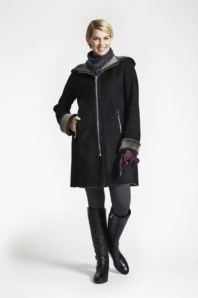 #5293HD Fitted Shearling Coat with Zip Front and Hood