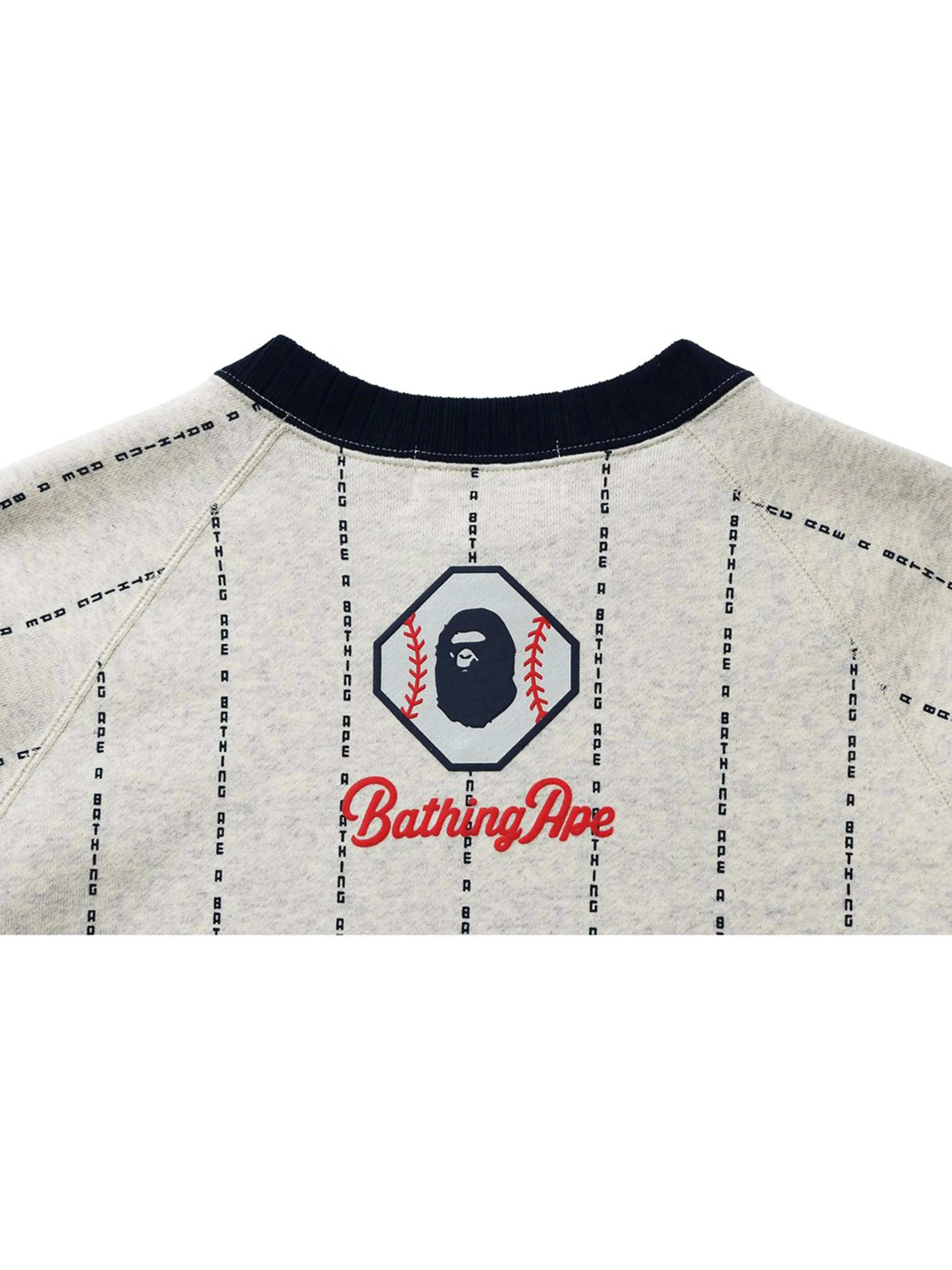 A Bathing Ape Stripe Text Crewneck Ivory