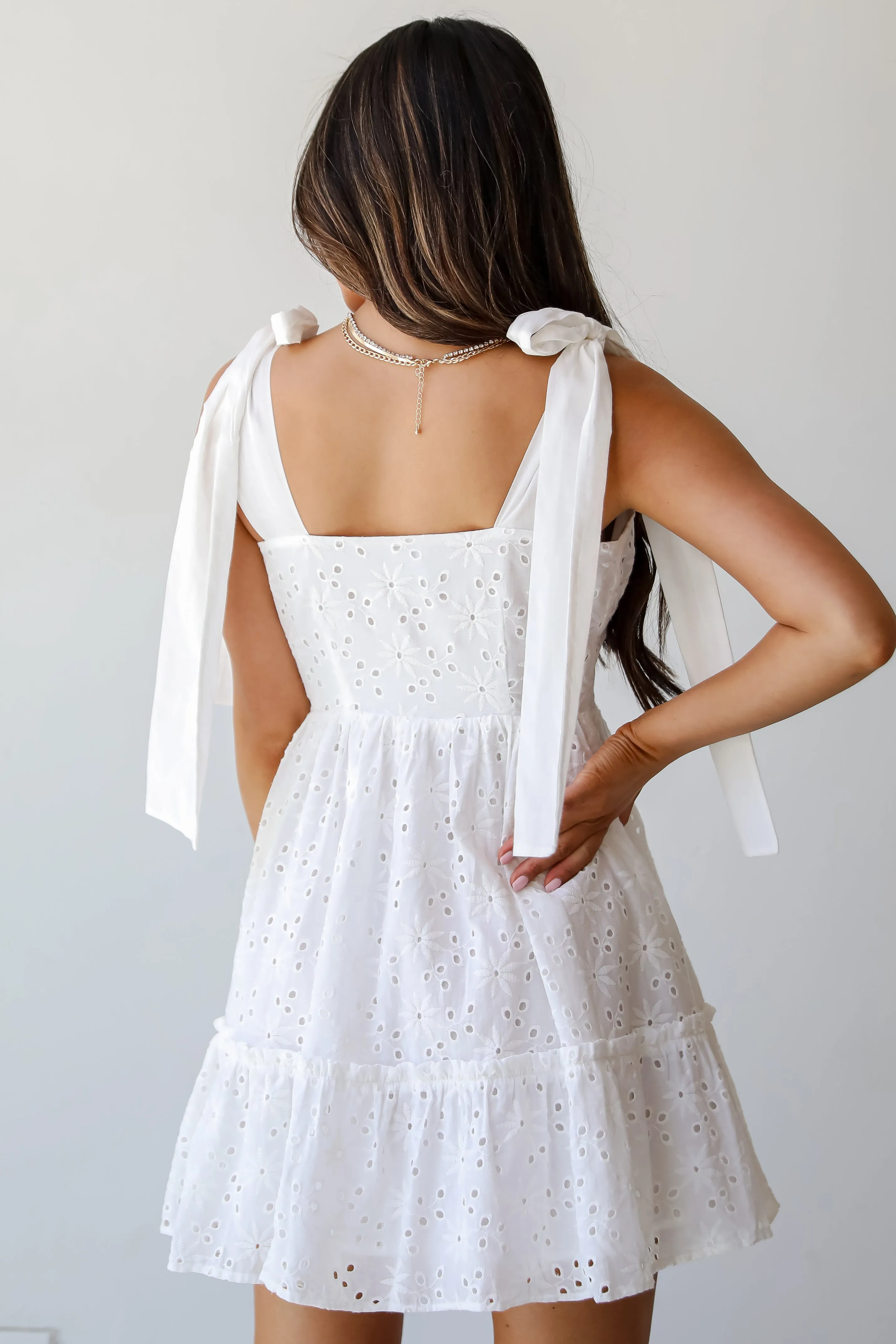 All About Love White Eyelet Tiered Mini Dress