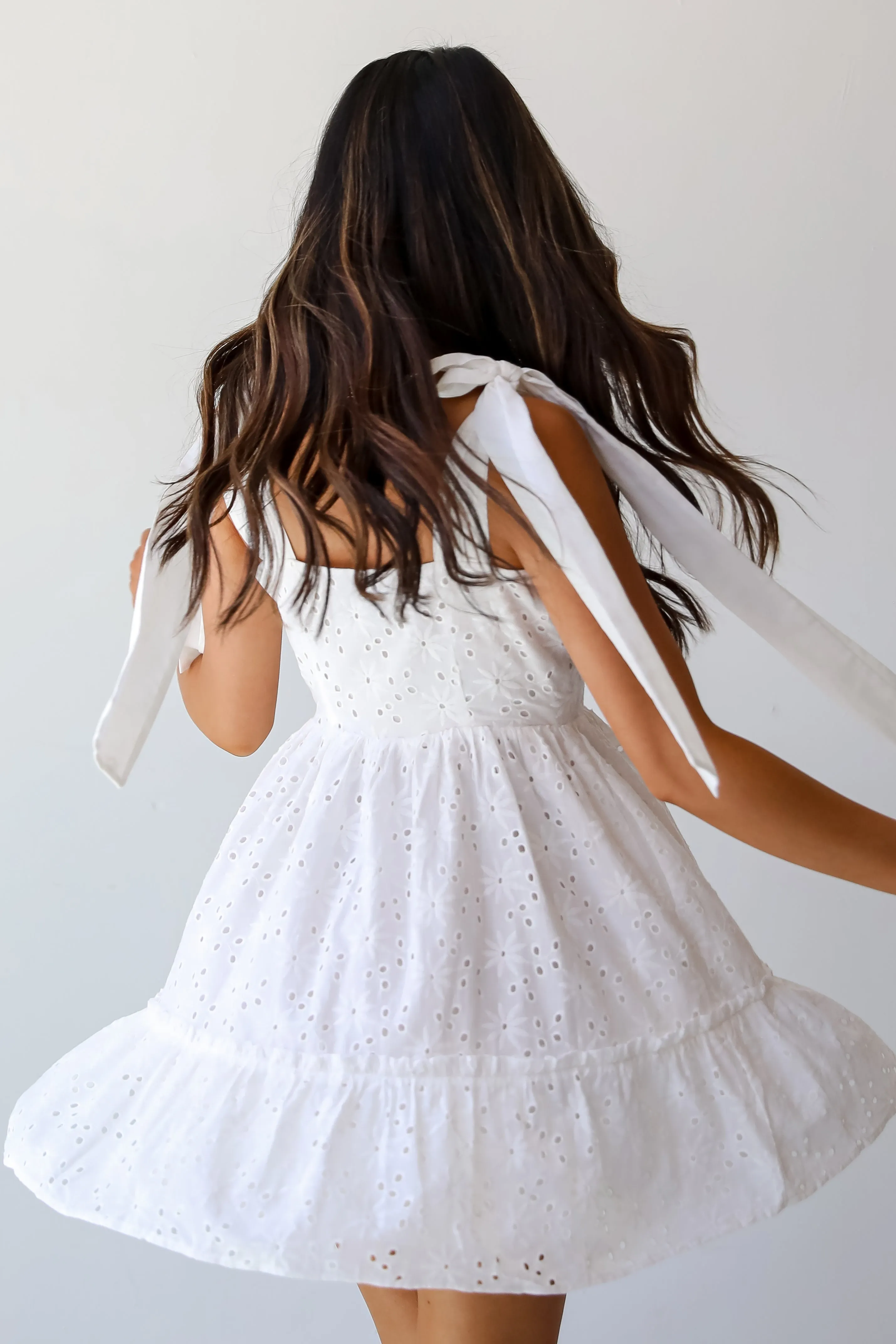 All About Love White Eyelet Tiered Mini Dress