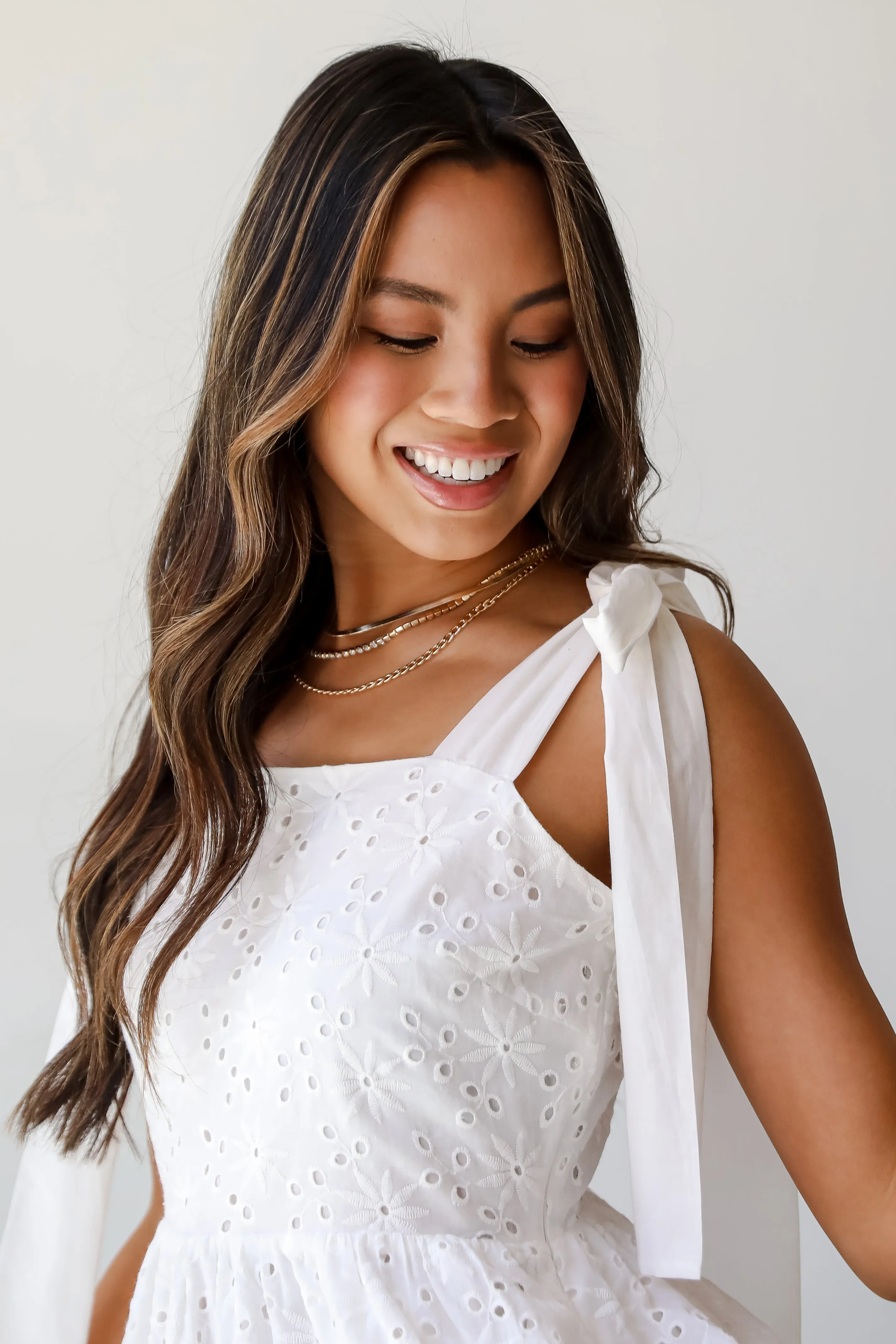 All About Love White Eyelet Tiered Mini Dress