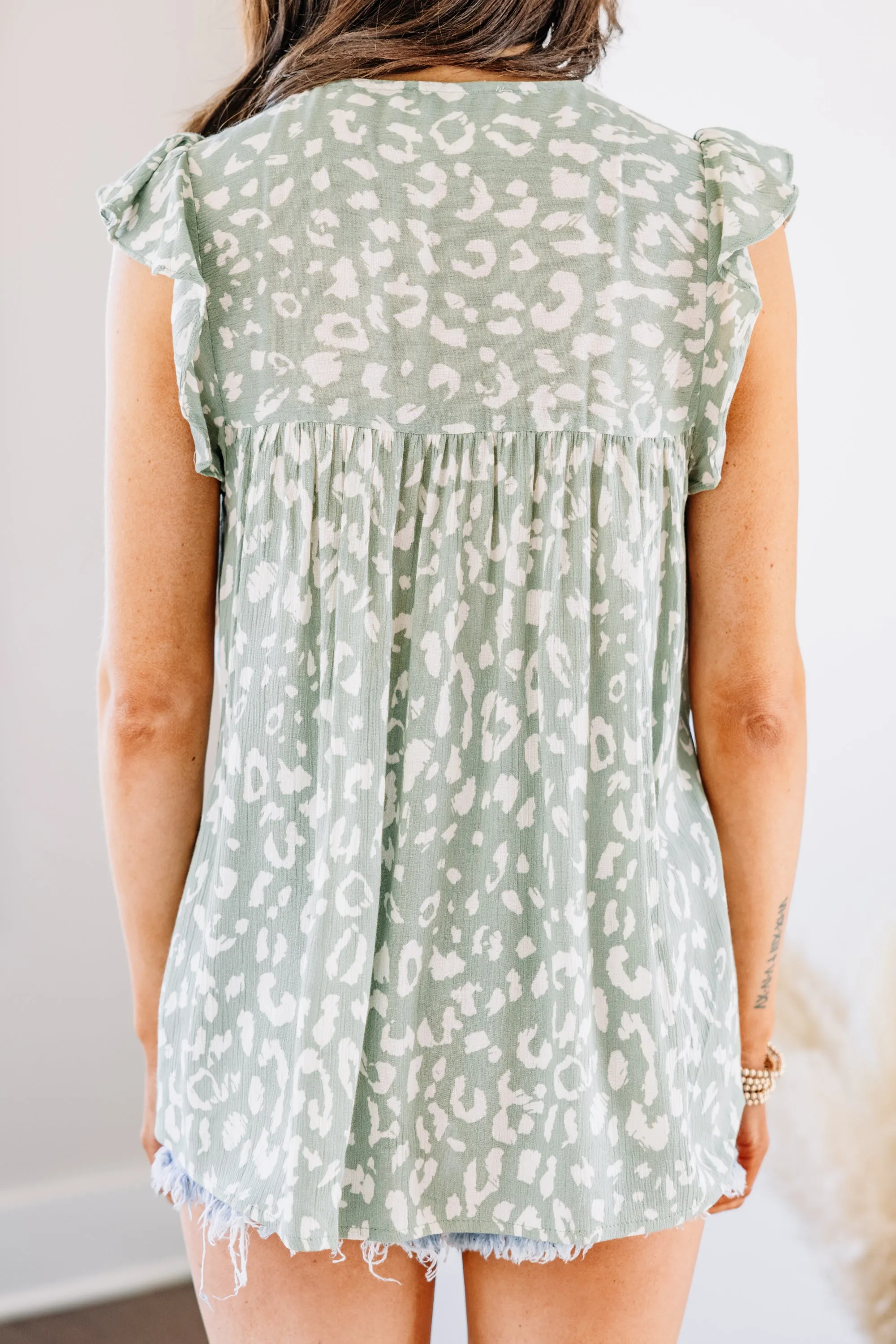 All Things Are Possible Sage Green Embroidered Top