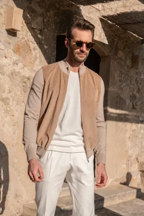 Almond alcantara bomber jacket – Made in Italy