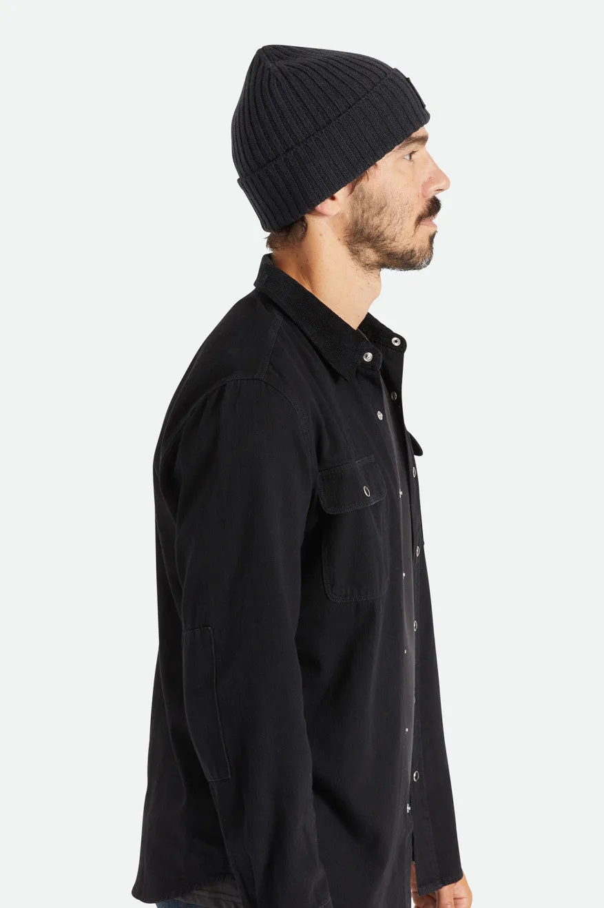 Alpha Square Merino Wool Beanie - Black