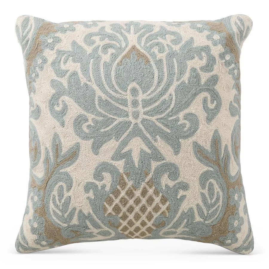 Aqua & Beige Damask Pillow