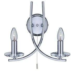 Ascona 2 Light Chrome Wall Light With Clear Glass Sconces