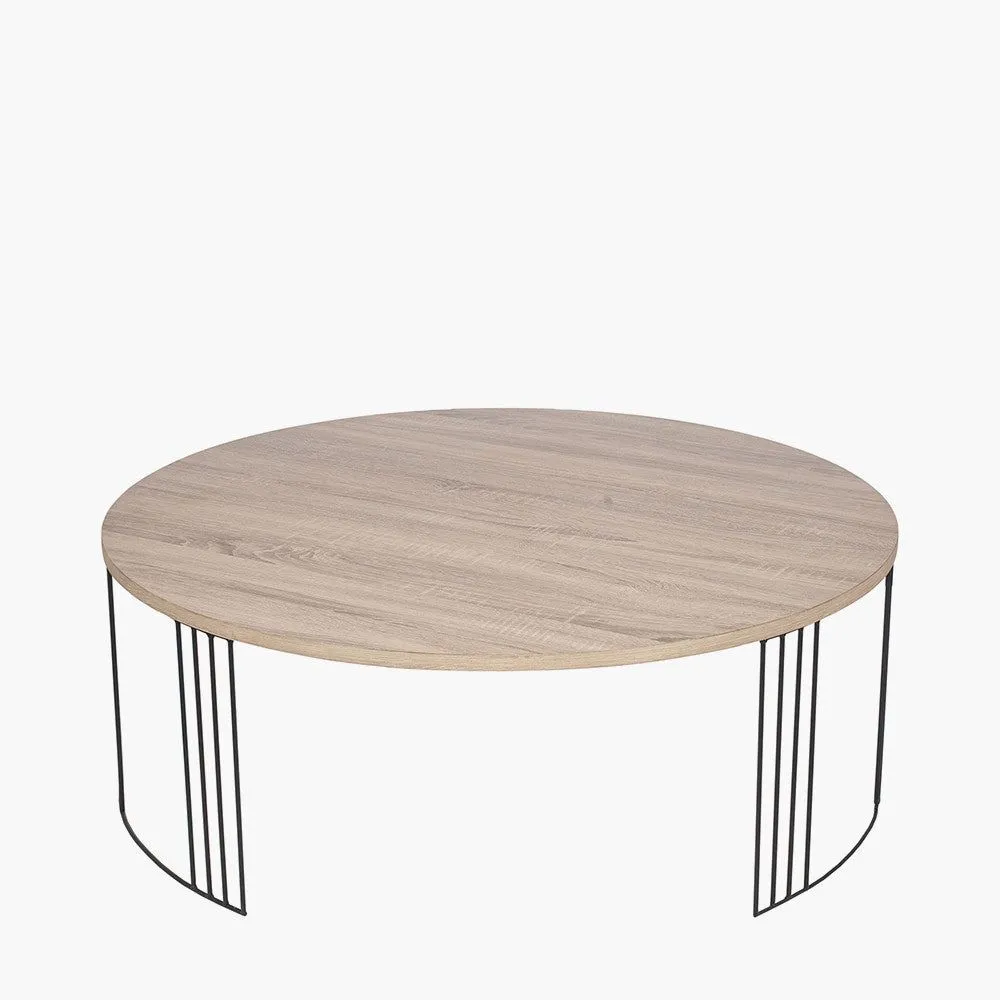 Atri Dark Metal Round Coffee Table- Dark Wood and Black Finish