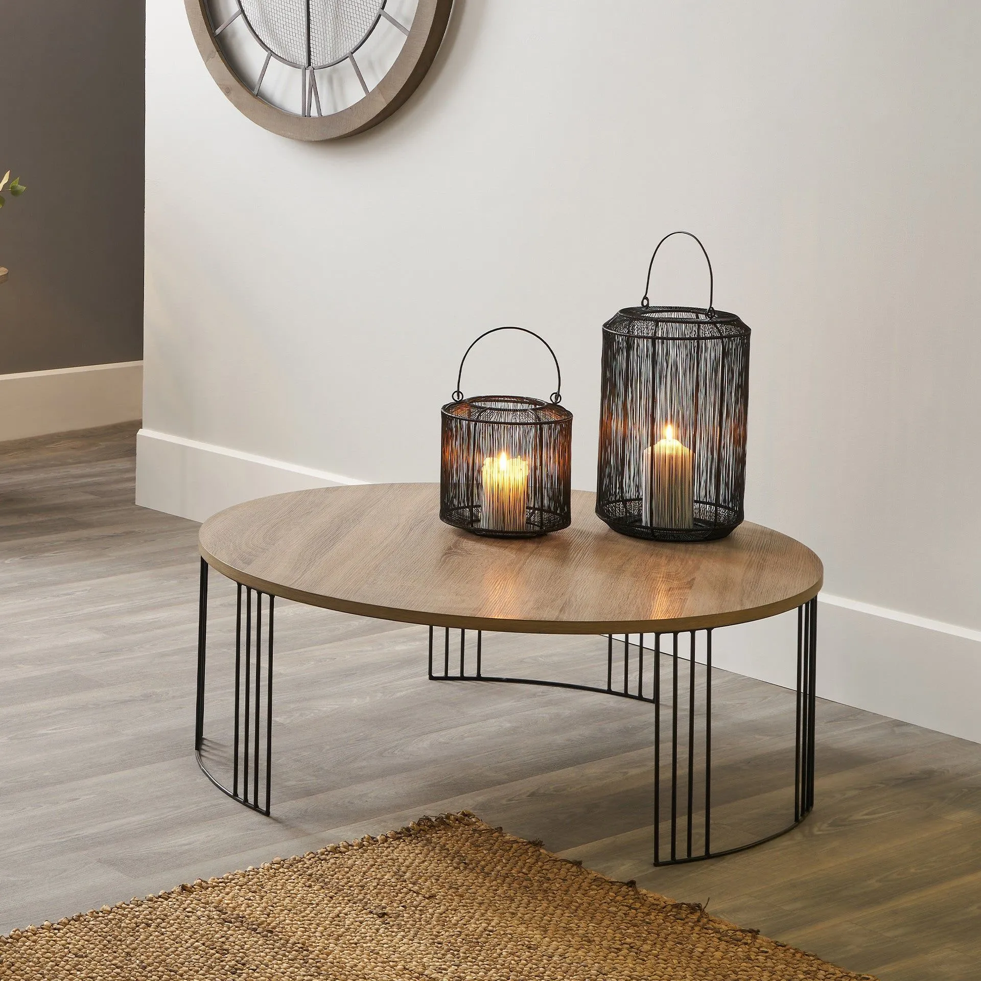 Atri Dark Metal Round Coffee Table- Dark Wood and Black Finish