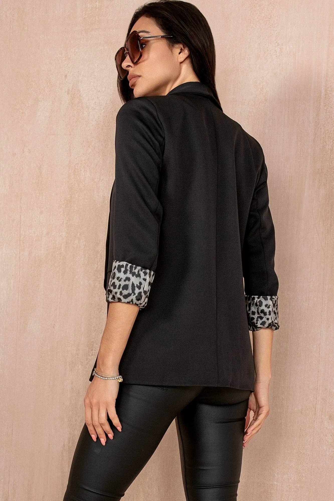 Stylish Ayden Black Blazer with Leopard Print Cuffs