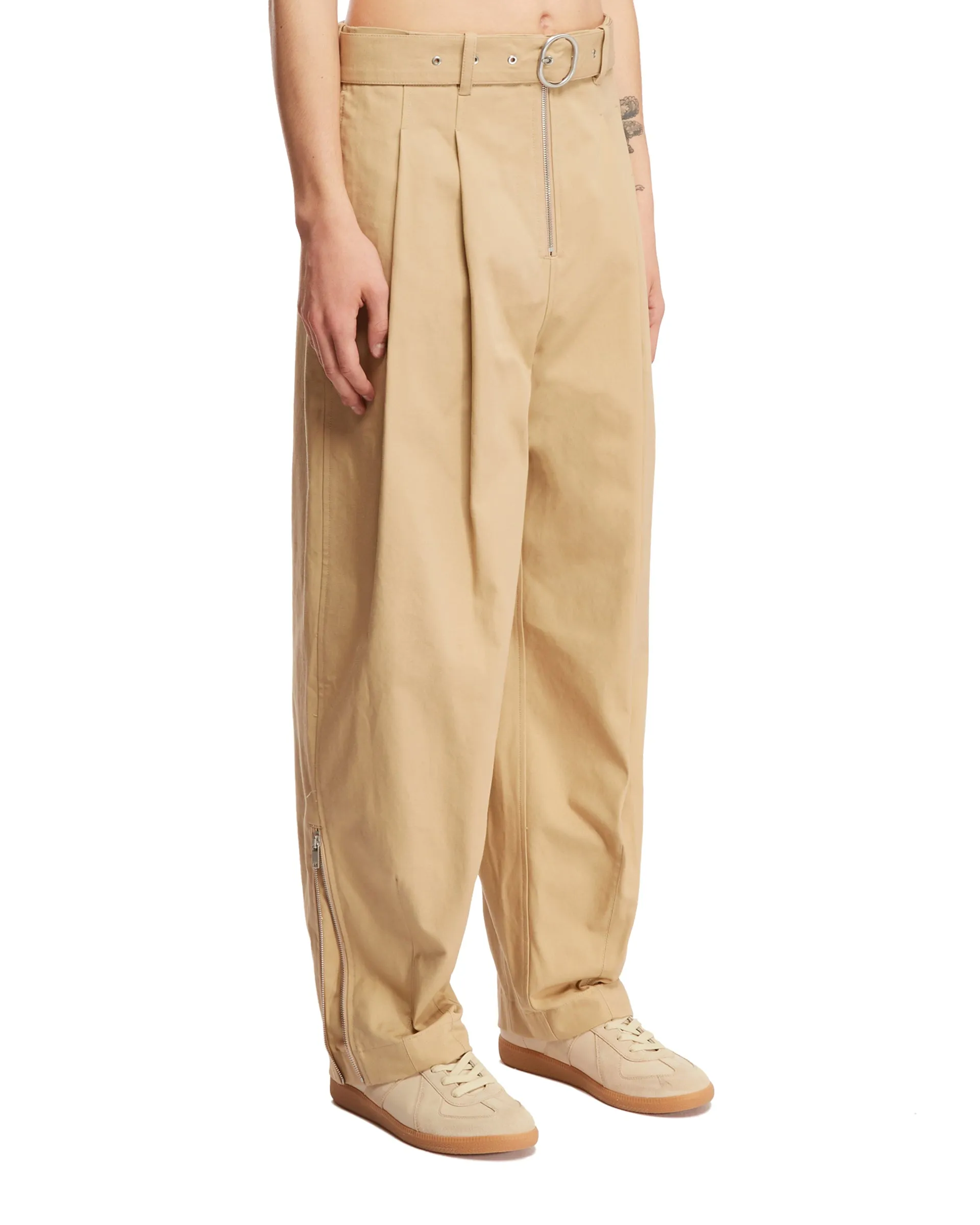 Beige Belted Trousers