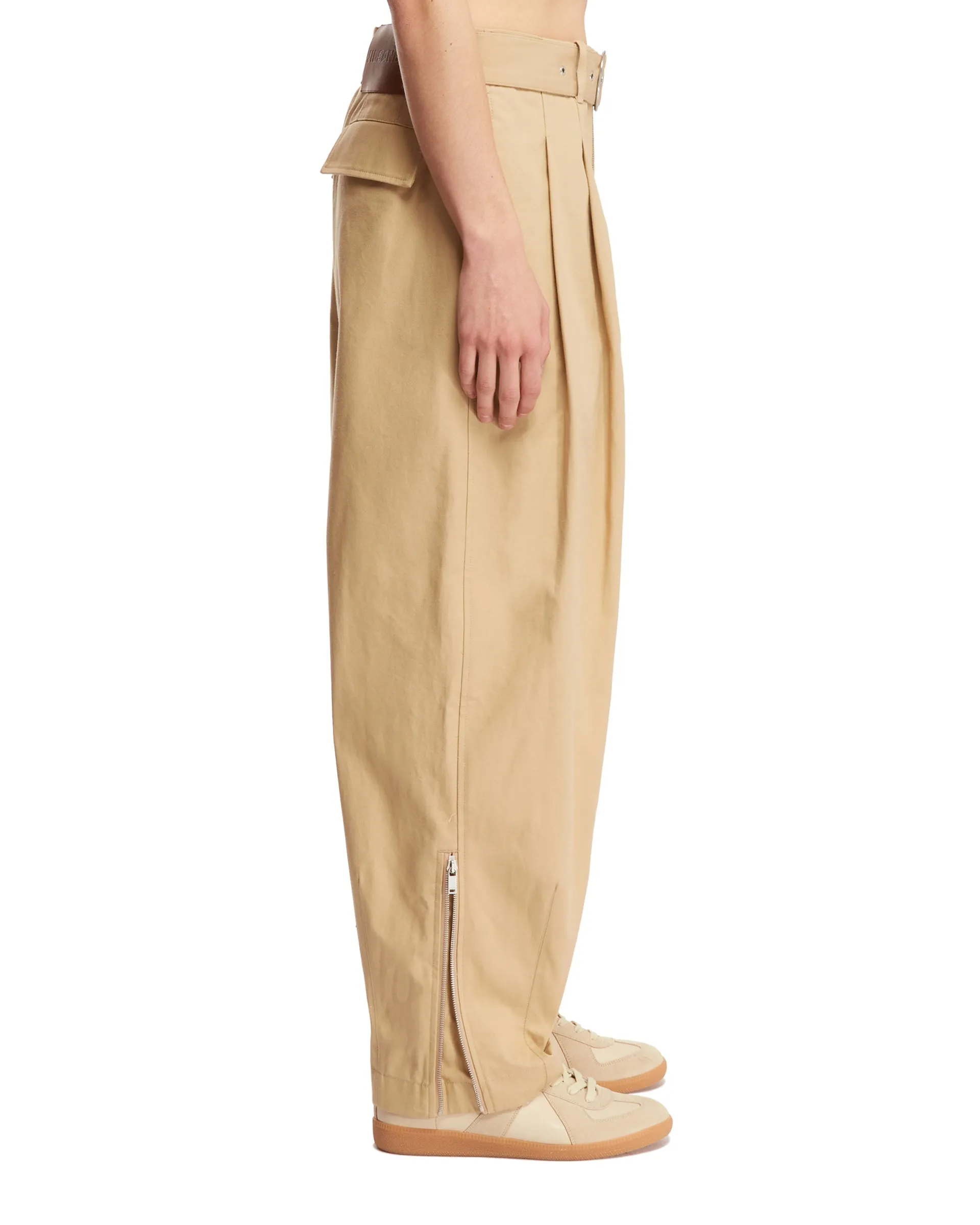 Beige Belted Trousers