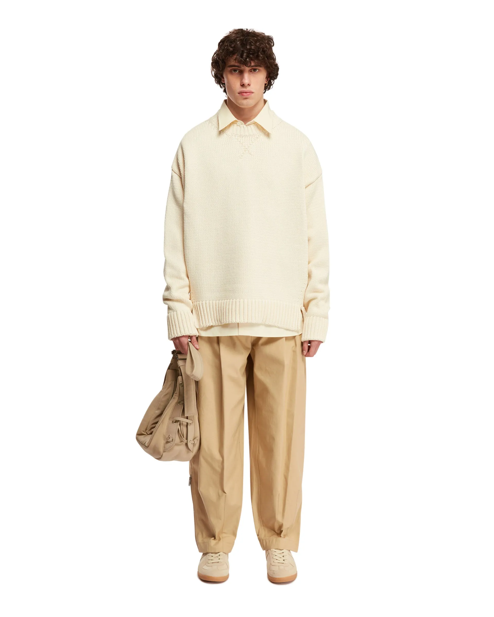 Beige Belted Trousers