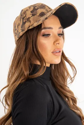 Beige Camoflage Print Cap Hat - Lannie