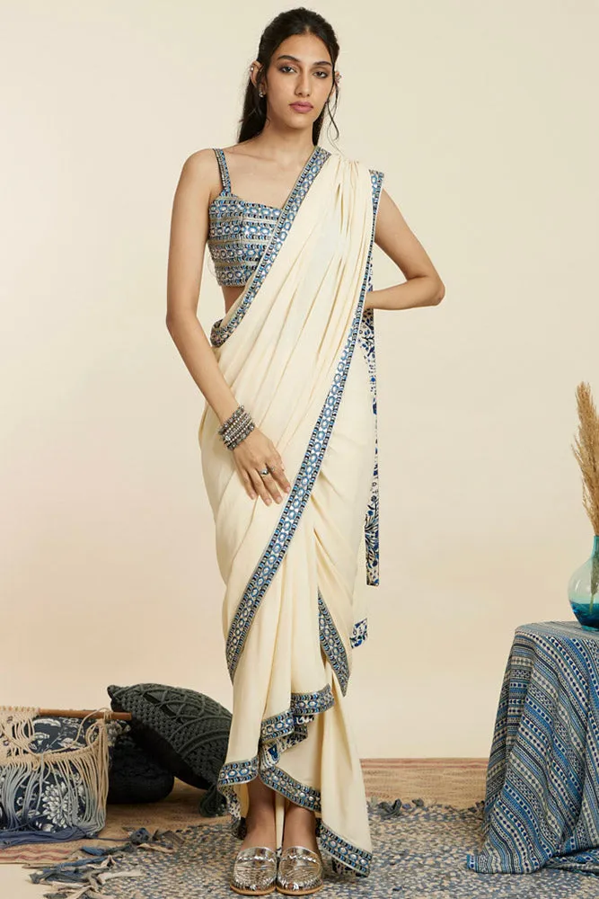 Beige Cascade Saree Set