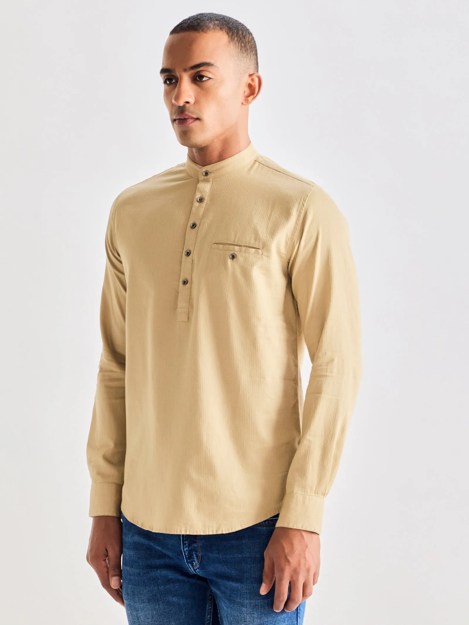 Beige Pure Cotton Kurta