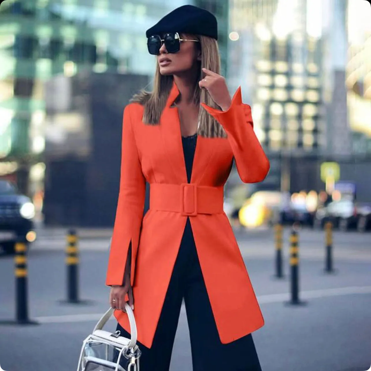 Belted Slim Long Blazer