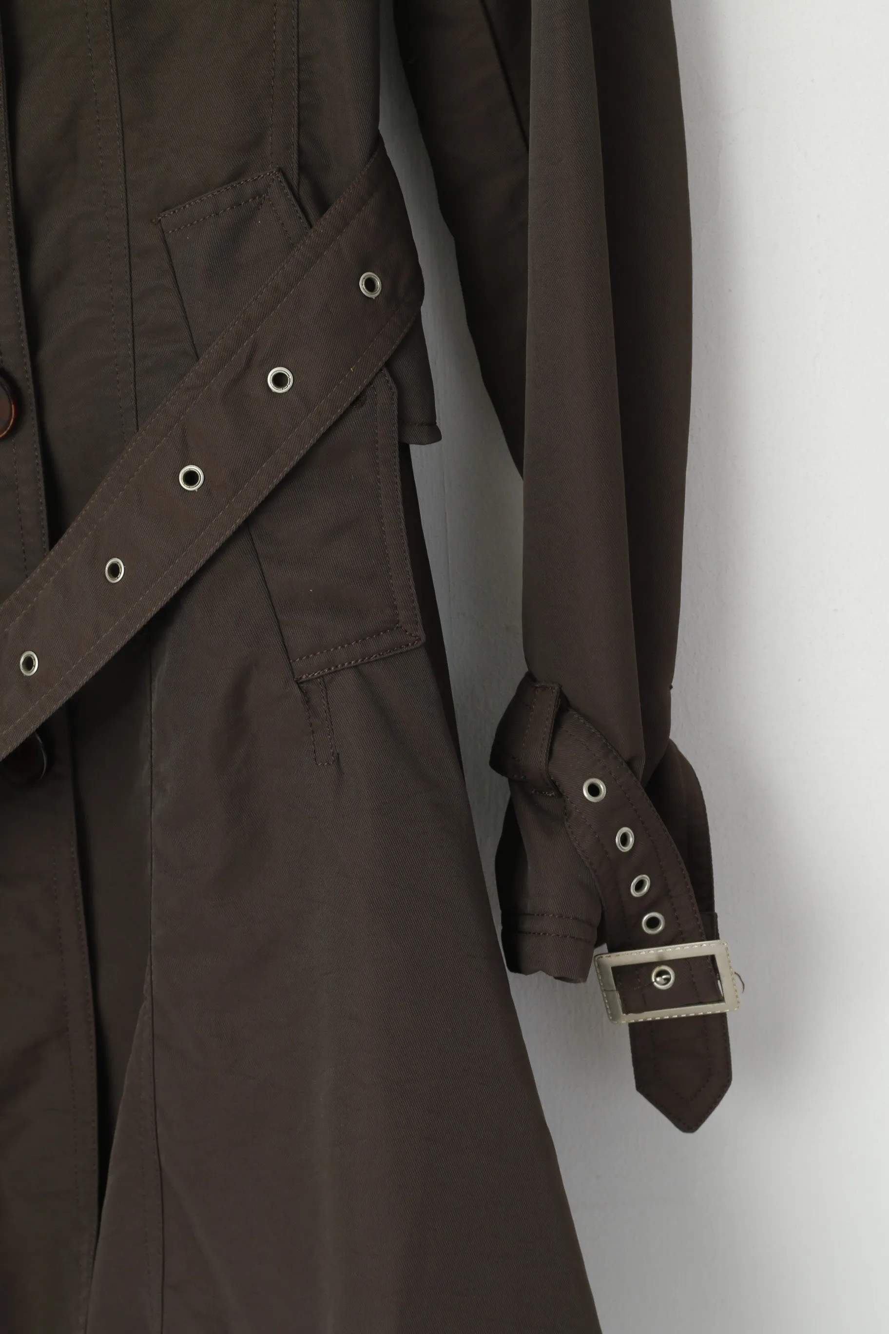 Billy Jenny Italy Women M Coat Brown Double Breasted Trench Belted Classic Mac