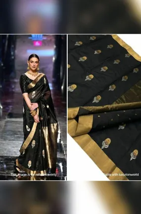 Black Handloom Chanderi Pure Silk Saree