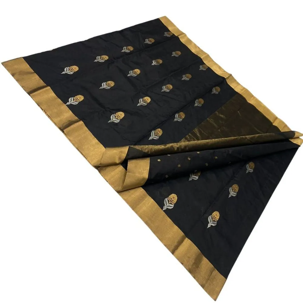 Black Handloom Chanderi Pure Silk Saree