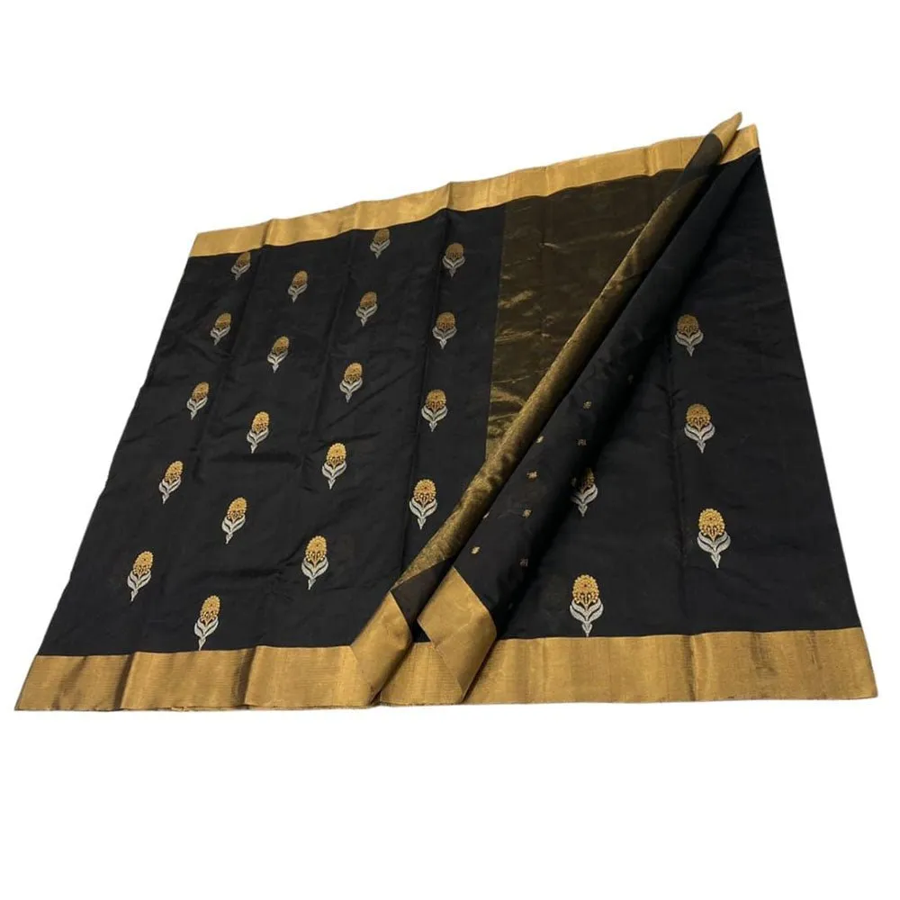 Black Handloom Chanderi Pure Silk Saree