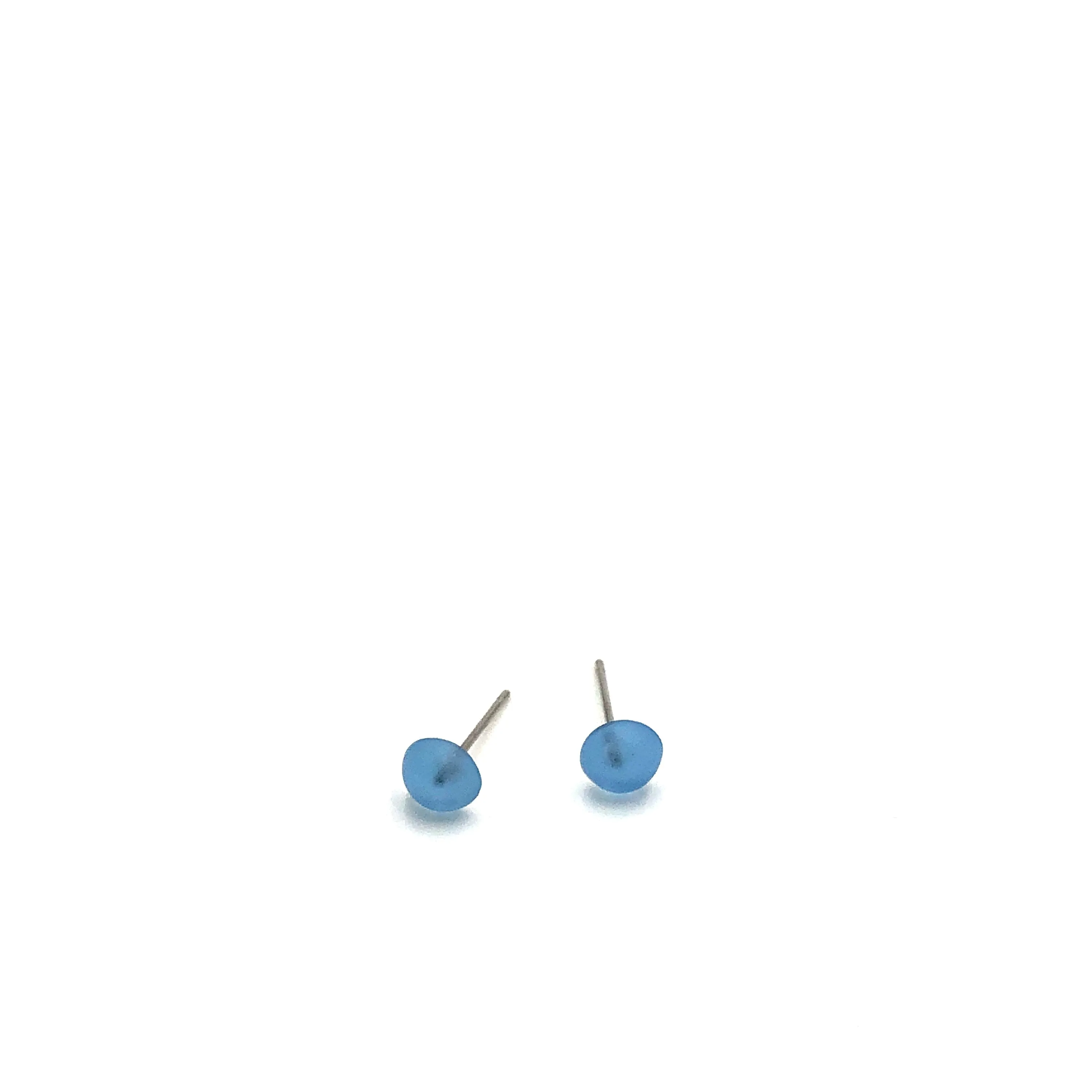 Blue Frosted Glow Mini Retro Button Stud Earrings