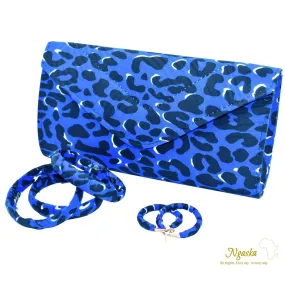 Blue Leopard Print Clutch Earring and Bracelet Set S-CEB 19