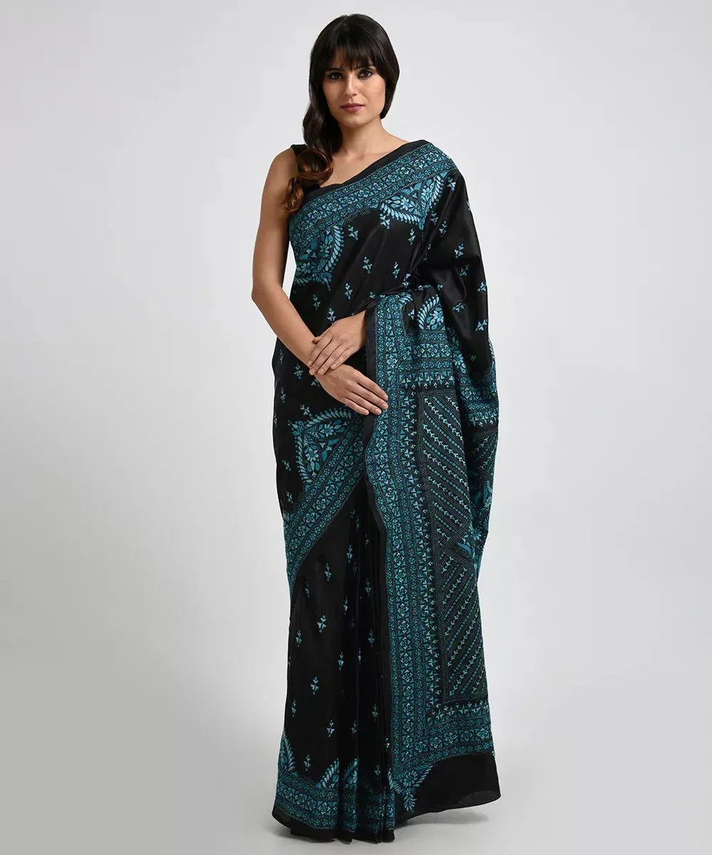 Blue Pure Silk Kantha Saree