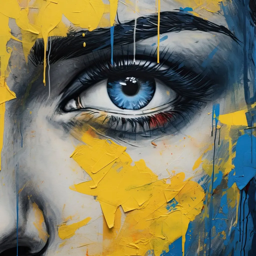 Blue Yellow Urban Graffiti Eye