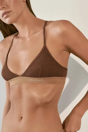 Bralette in Organic Cotton Rib - Brown & Camel