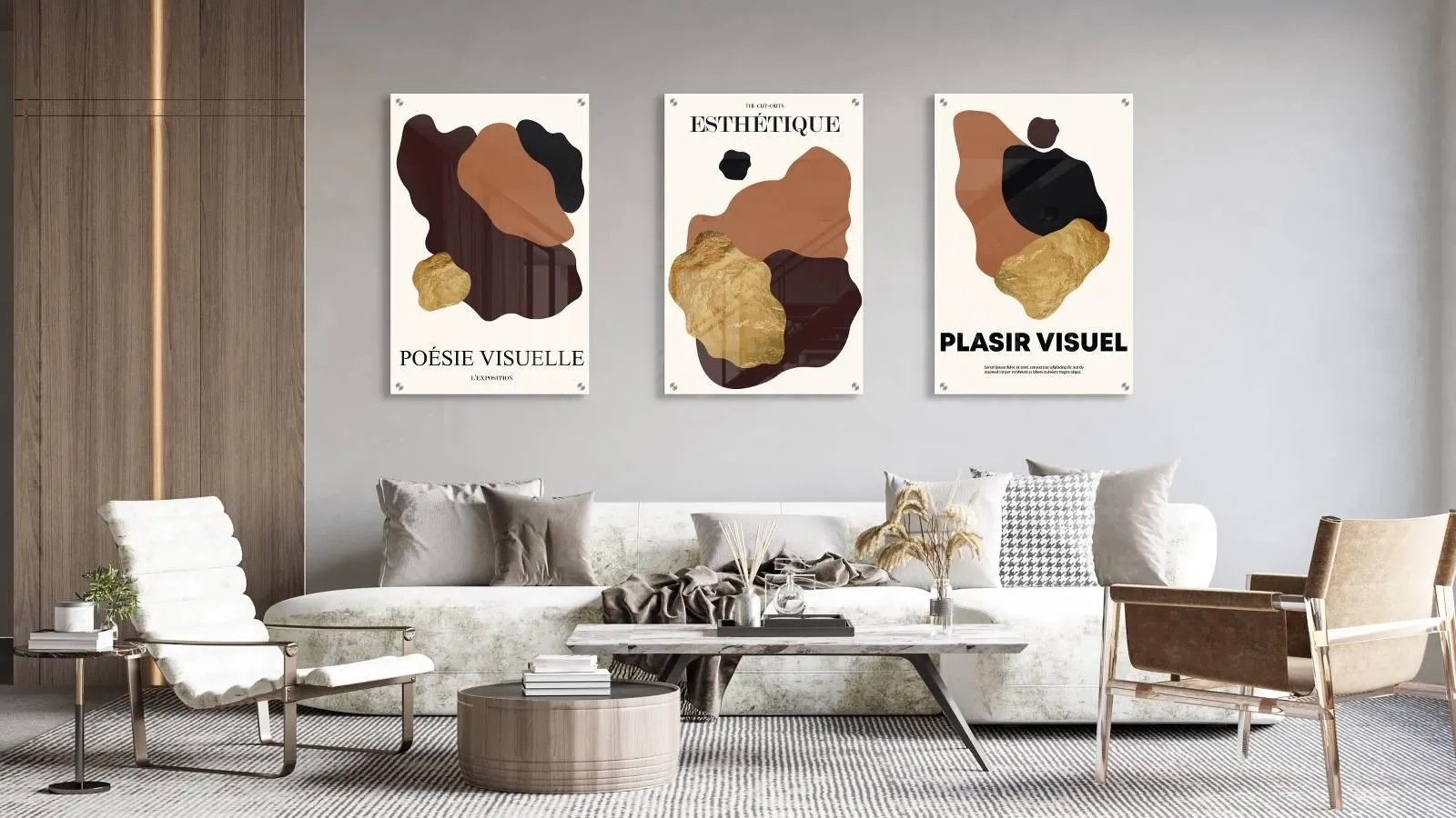 Brown Spots Pattern Set of 3 Prints Modern Wall Art Modern Artwork