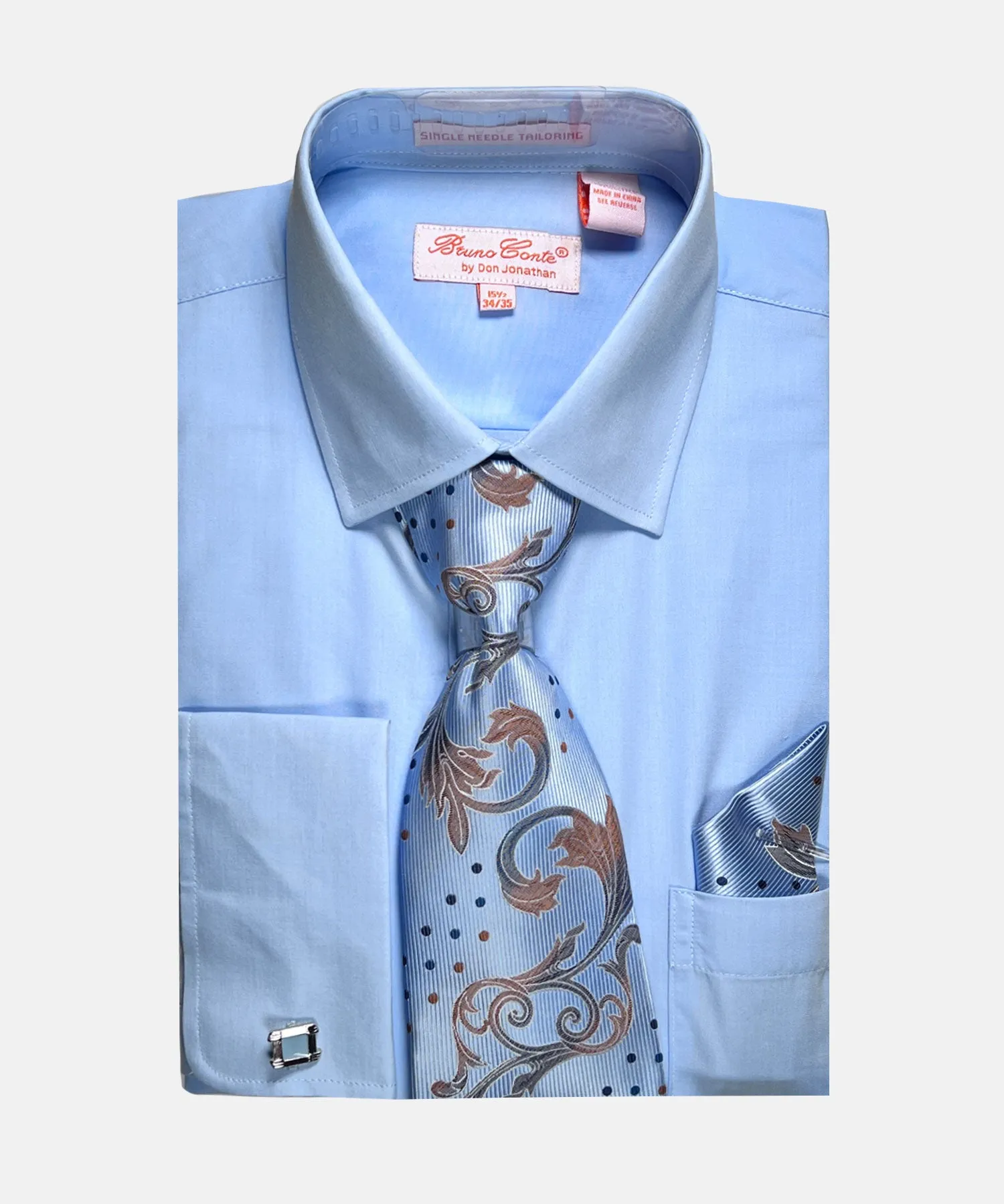 Bruno Conte Solid Regular Fit Dress Shirt Combo - Light Blue