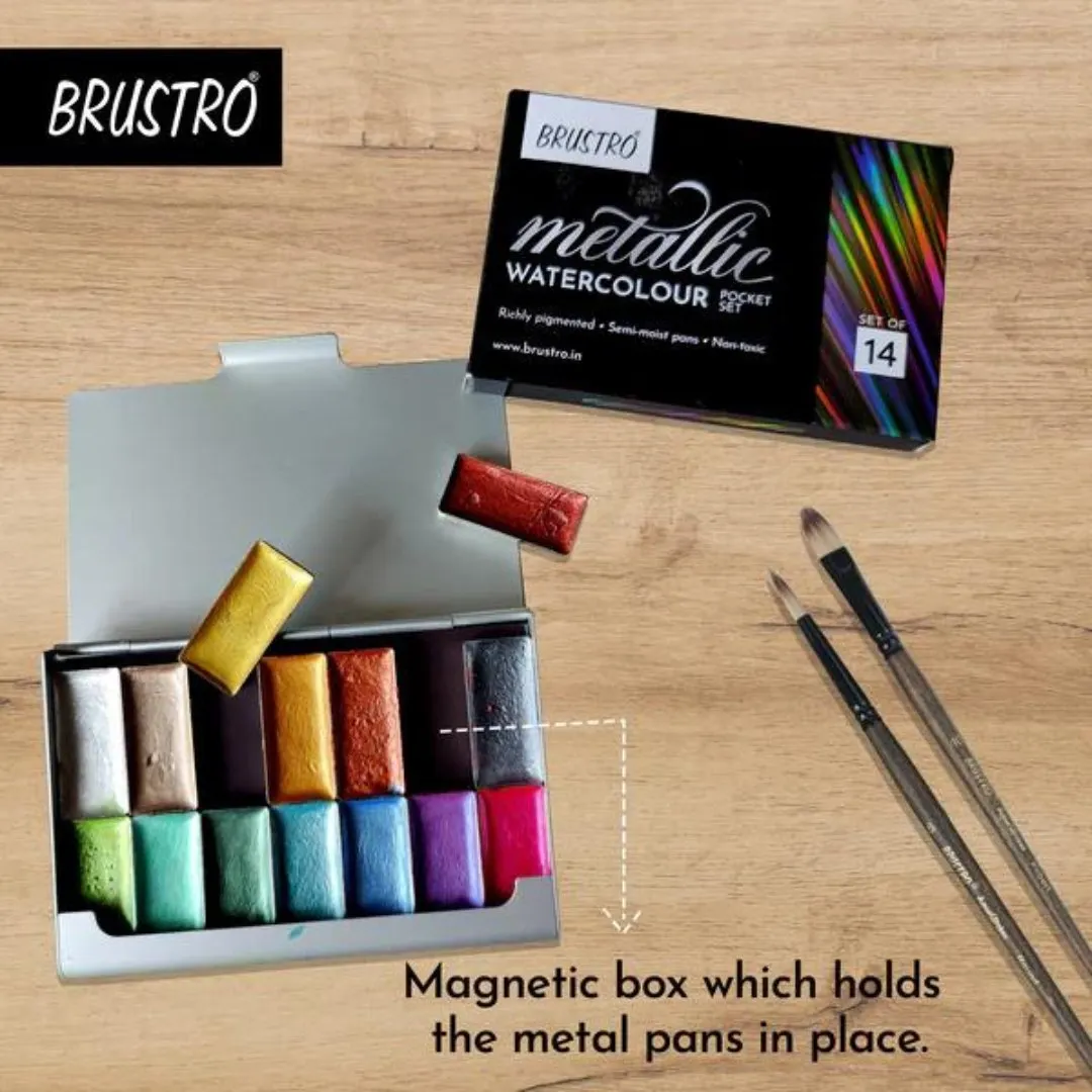 Brustro Metallic Watercolour Pocket Set Of 14