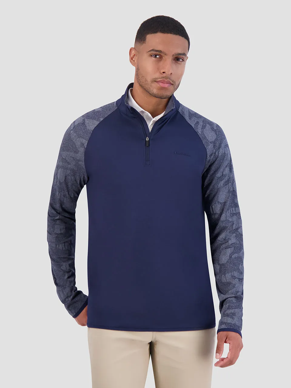 Camo Jacquard Sleeve Quarter Zip - Navy