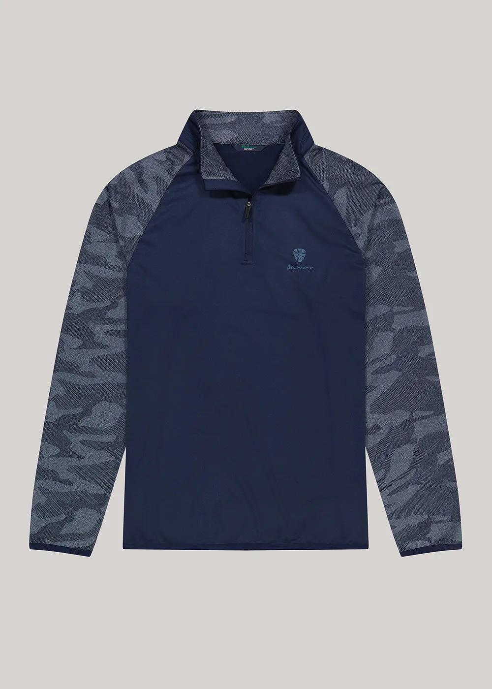 Camo Jacquard Sleeve Quarter Zip - Navy