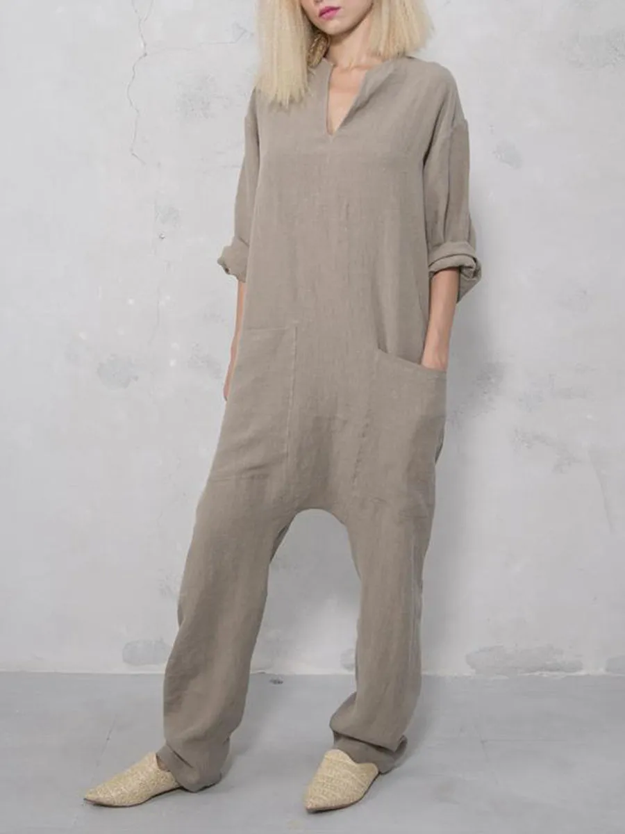 Casual Loose Soft Cotton Linen Jumpsuit