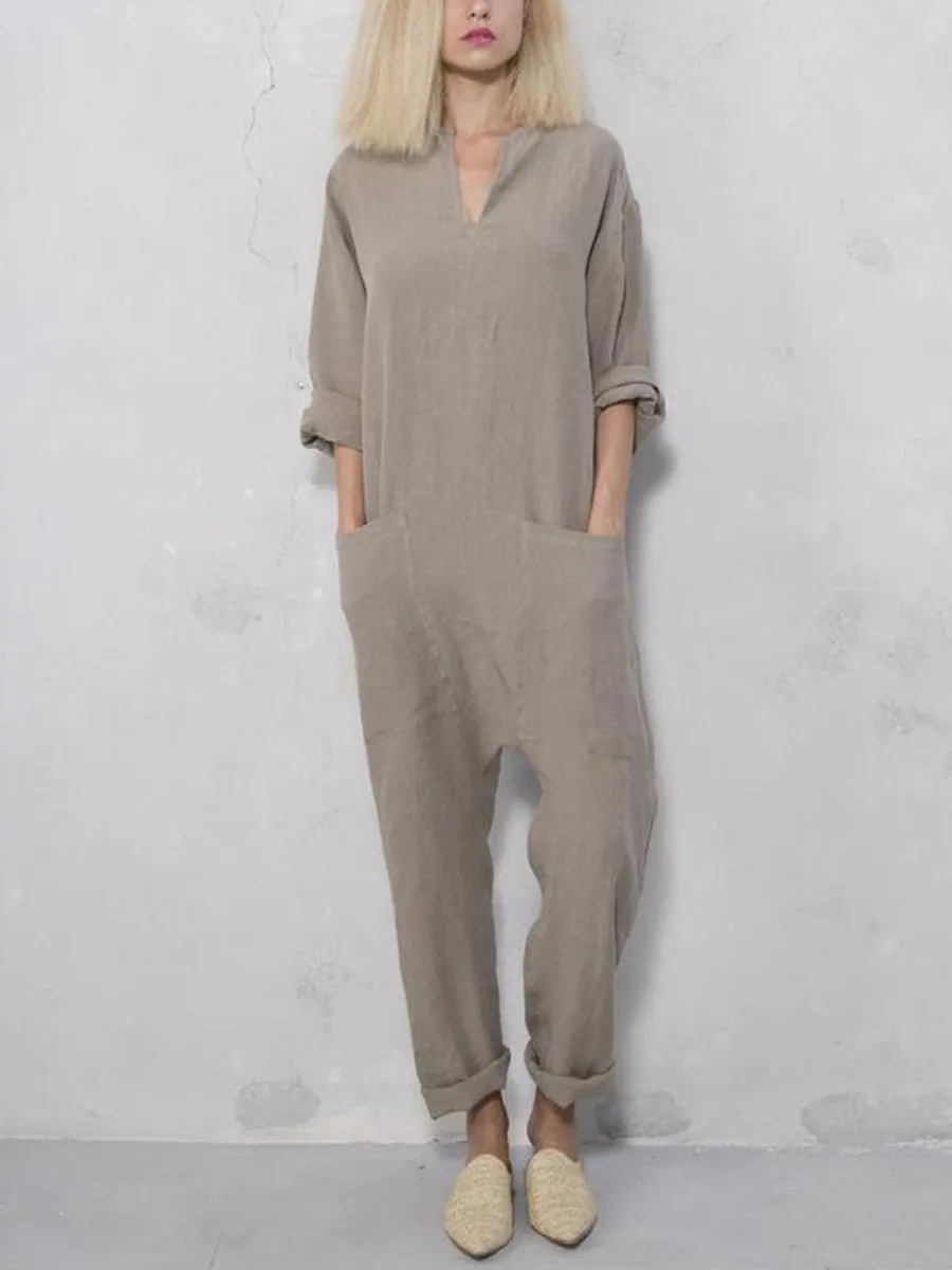 Casual Loose Soft Cotton Linen Jumpsuit