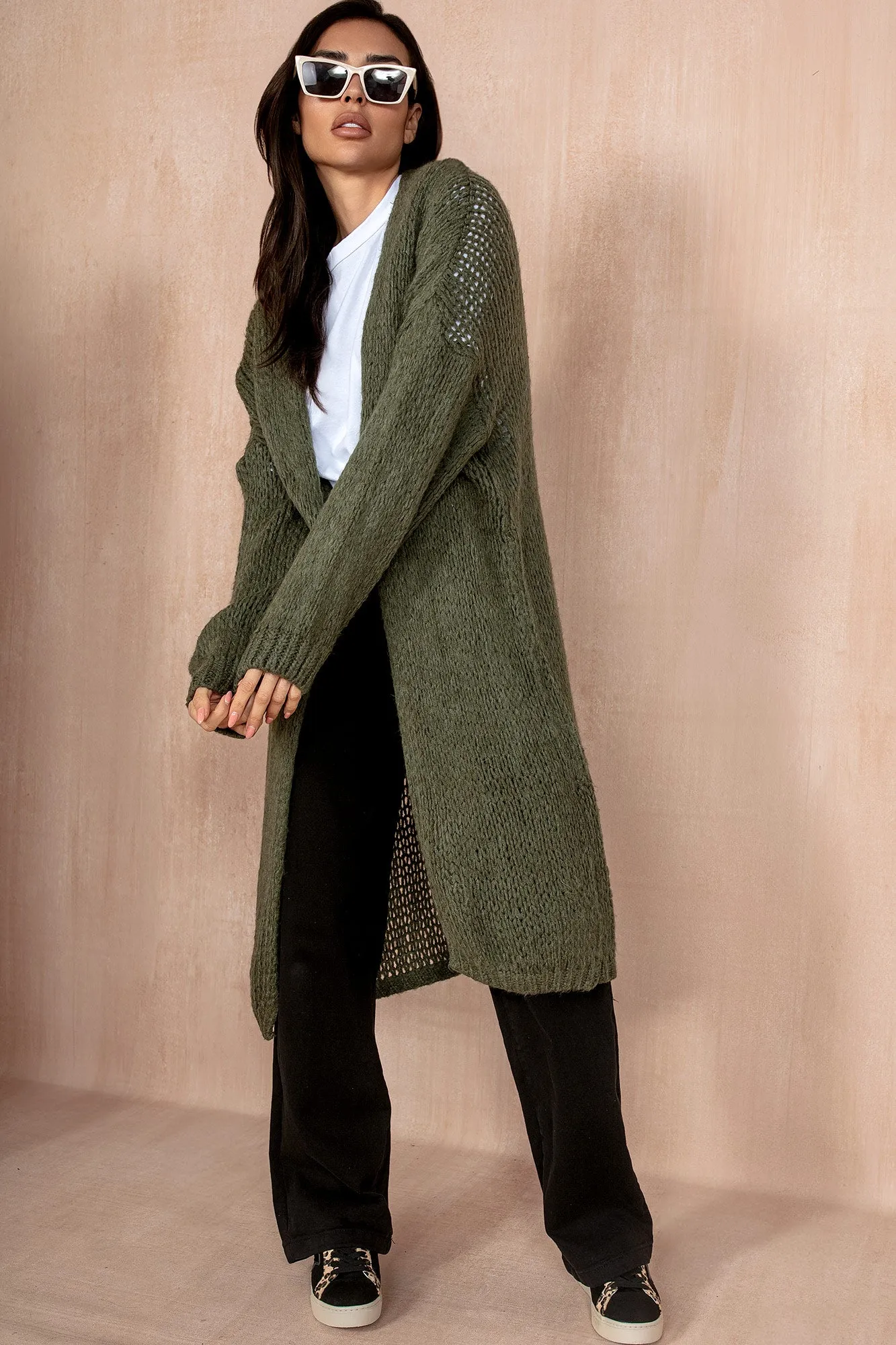 Catherine Khaki Chunky Knit Cardigan