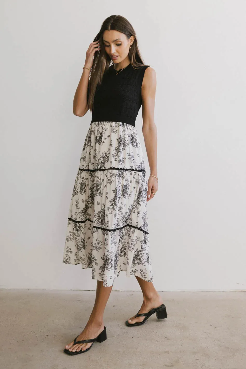 Cherney Tiered Floral Dress in Black