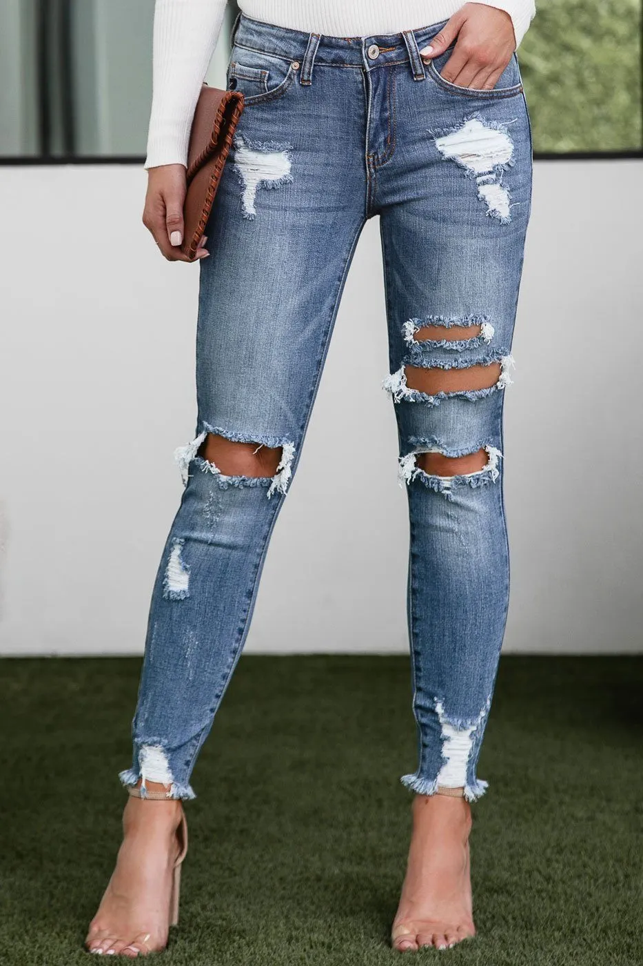 Count On It Medium Wash Distressed Skinny Jeans