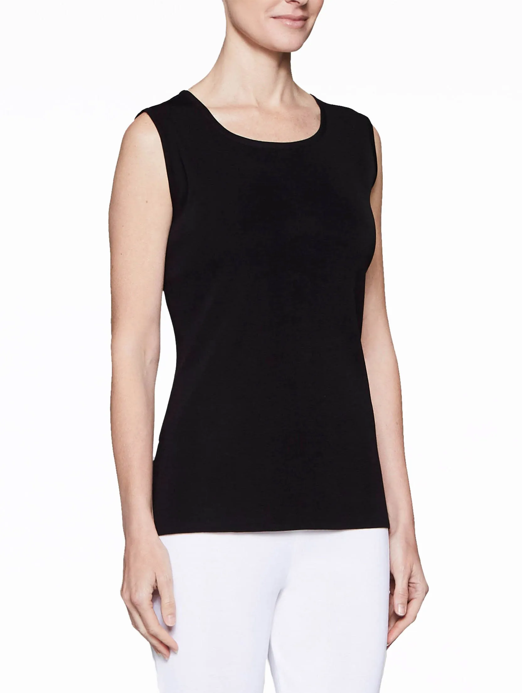 Crew Neck Knit Tank Top, Black