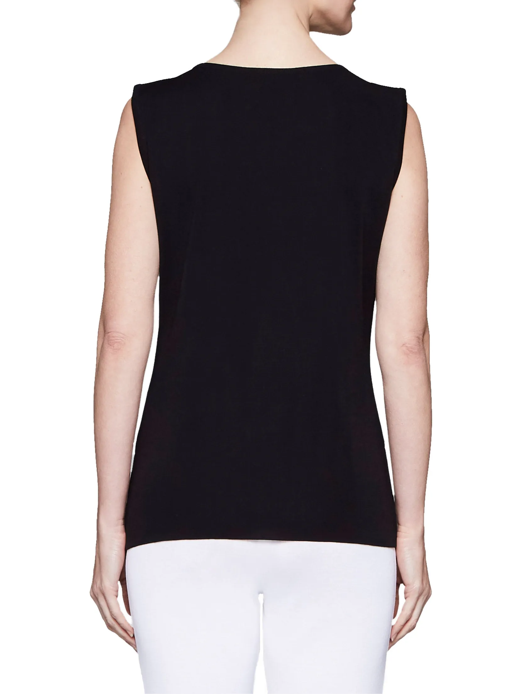 Crew Neck Knit Tank Top, Black