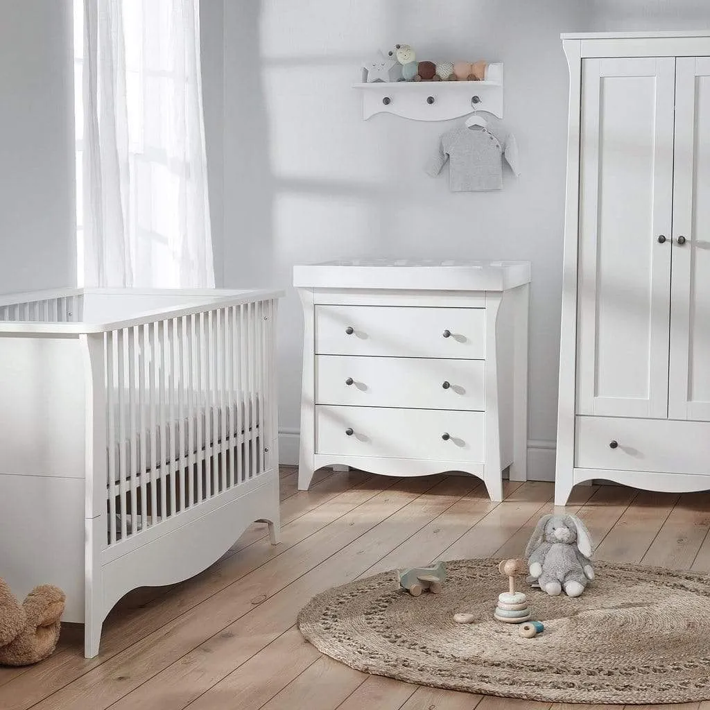 Cuddleco Clara 3 Piece Set 3 Drawer Dresser, Cot Bed and Wardrobe - White