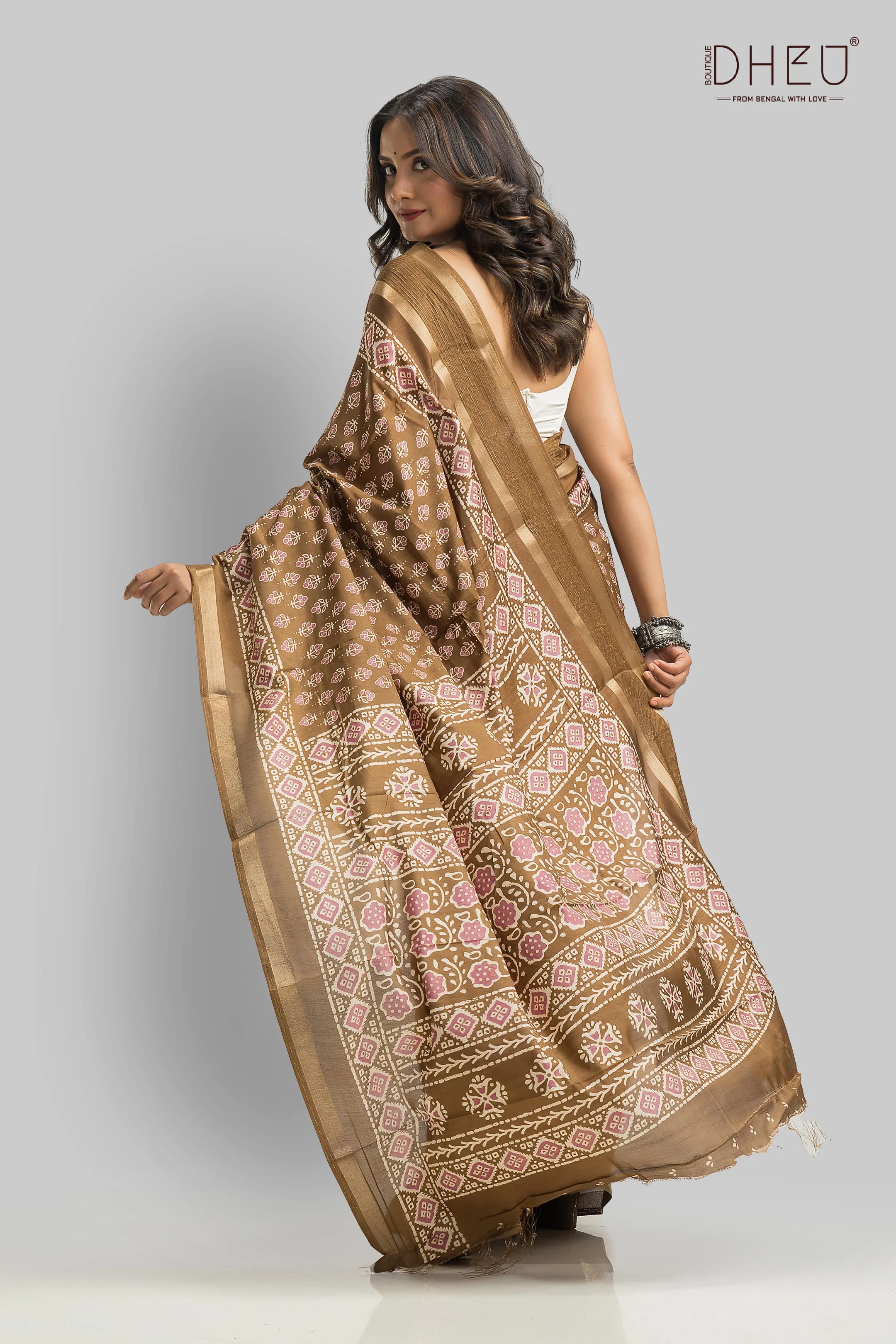 Exquisite Ajrakh Silk Saree with Traditional Design