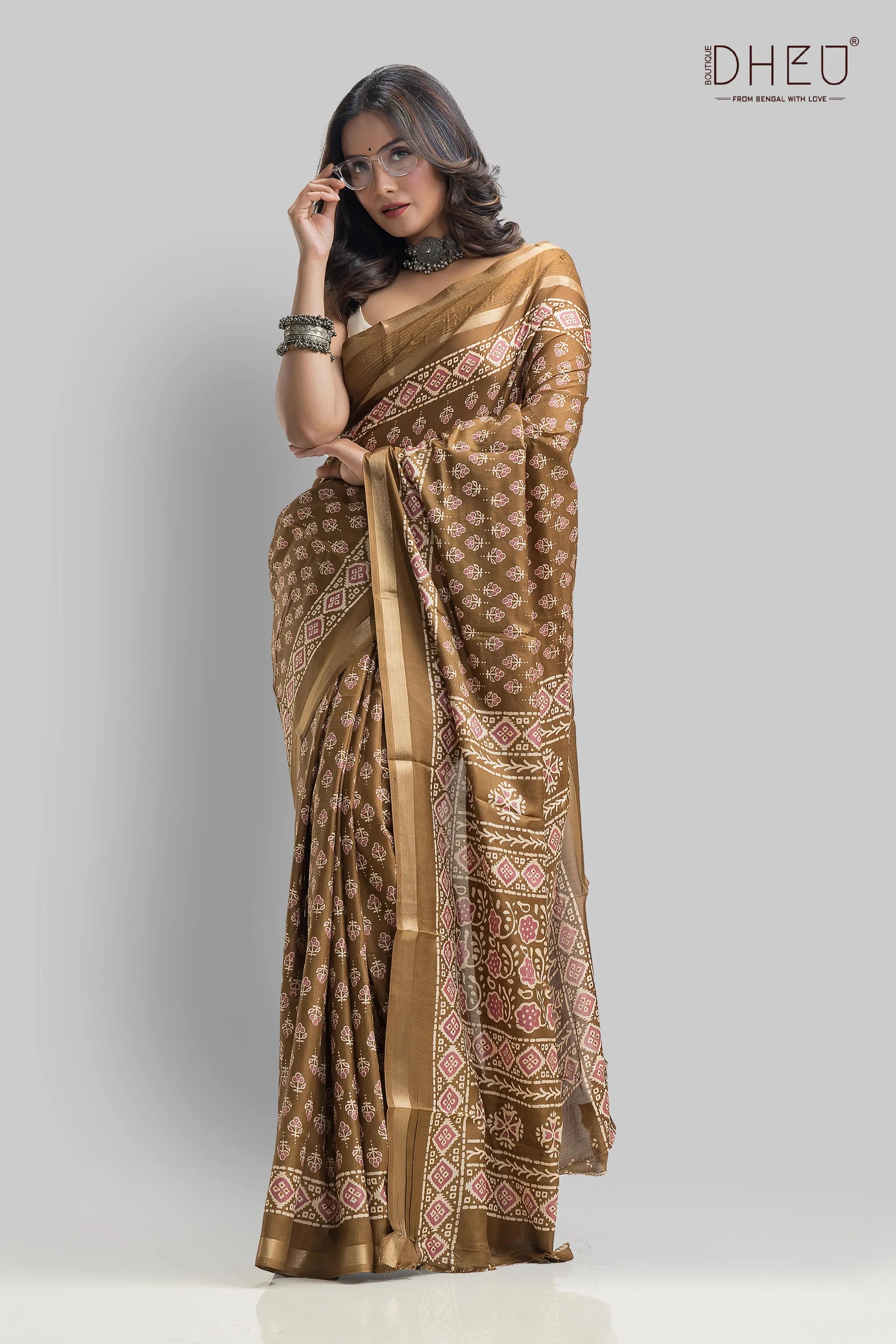 Exquisite Ajrakh Silk Saree with Traditional Design